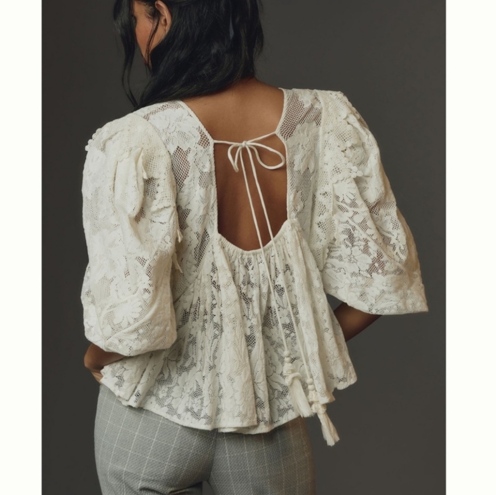 ANTHROPOLOGIE x Forever That Girl Ivory Lace Babydoll Boho Blouse NWT Small - Picture 4 of 14